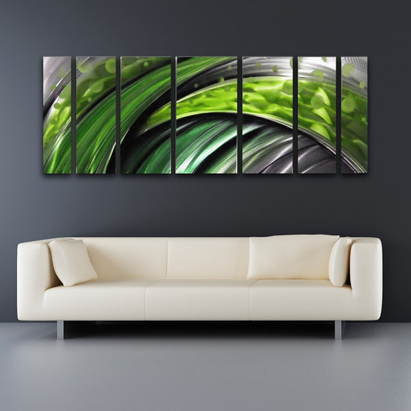 "Green Flash" 68"x24" Green Large Modern Abstract Metal Wall Art Sculpture Painting