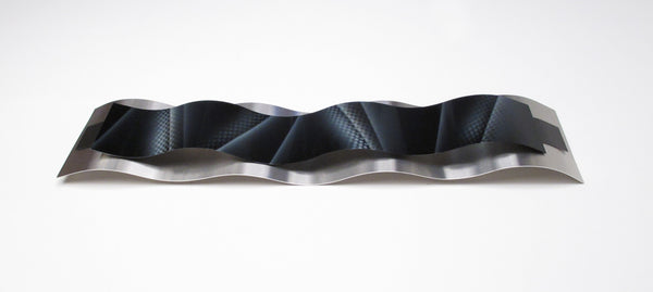 Flat view of modern metal sculpture on white background