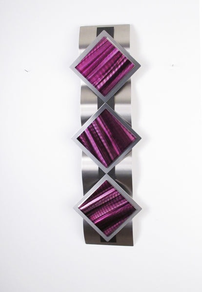 "T10P Reflections Series - Purple Diamonds" 28"x8"x2" Aluminum Modern Abstract Metal Wall Art Sculpture
