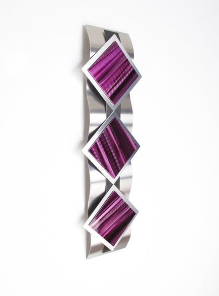 "T10P Reflections Series - Purple Diamonds" 28"x8"x2" Aluminum Modern Abstract Metal Wall Art Sculpture