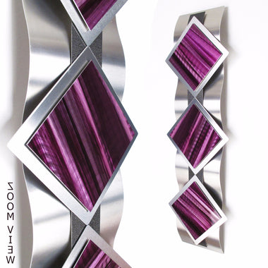 "T10P Reflections Series - Purple Diamonds" 28"x8"x2" Aluminum Modern Abstract Metal Wall Art Sculpture
