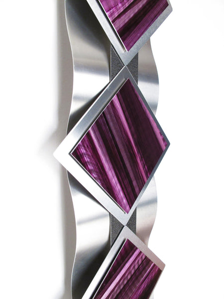"T10P Reflections Series - Purple Diamonds" 28"x8"x2" Aluminum Modern Abstract Metal Wall Art Sculpture