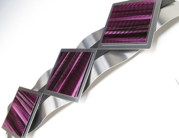 "T10P Reflections Series - Purple Diamonds" 28"x8"x2" Aluminum Modern Abstract Metal Wall Art Sculpture