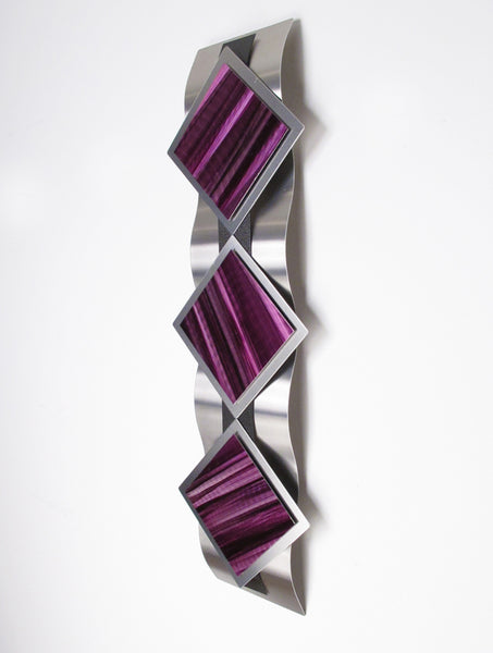 "T10P Reflections Series - Purple Diamonds" 28"x8"x2" Aluminum Modern Abstract Metal Wall Art Sculpture