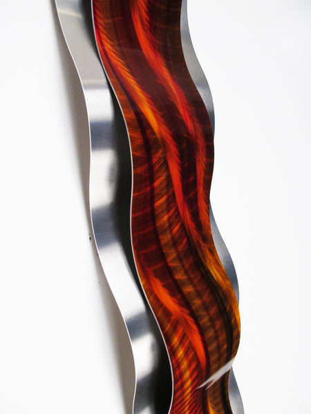 Red metal sculpture decor, detail view