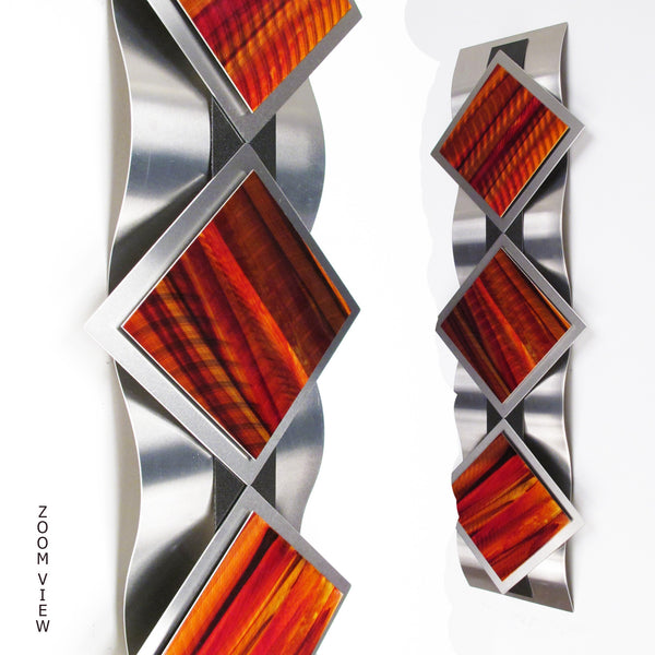 "T12P Reflections Series - Red Sunset" 28"x8"x2" Aluminum Modern Abstract Metal Wall Art Sculpture