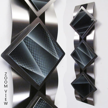 "T14P Reflections Series - Black Diamonds" 28"x8"x2" Aluminum Modern Abstract Metal Wall Art Sculpture