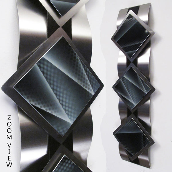 "T14P Reflections Series - Black Diamonds" 28"x8"x2" Aluminum Modern Abstract Metal Wall Art Sculpture