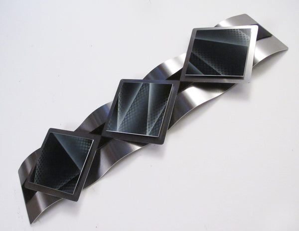 "T14P Reflections Series - Black Diamonds" 28"x8"x2" Aluminum Modern Abstract Metal Wall Art Sculpture