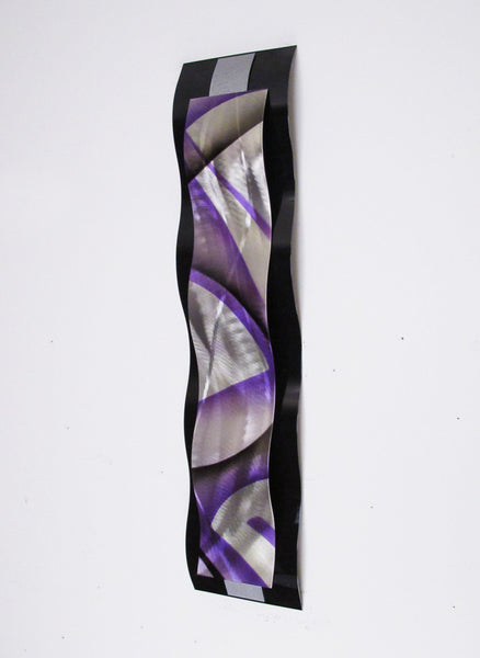 Metal wall sculpture, purple, angled left