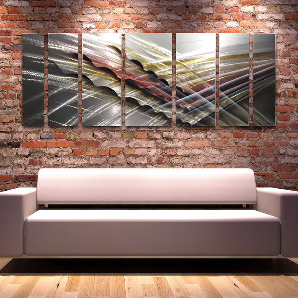 Contemporary Metal Art Panels on Brick Wall