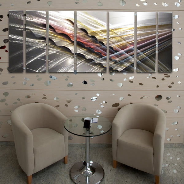 Modern Metal Wall Art Panels on Neutral Painted Wall