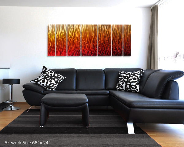 "Inferno" 68"x24" Large Modern Abstract Metal Wall Art Sculpture Flame Red Orange