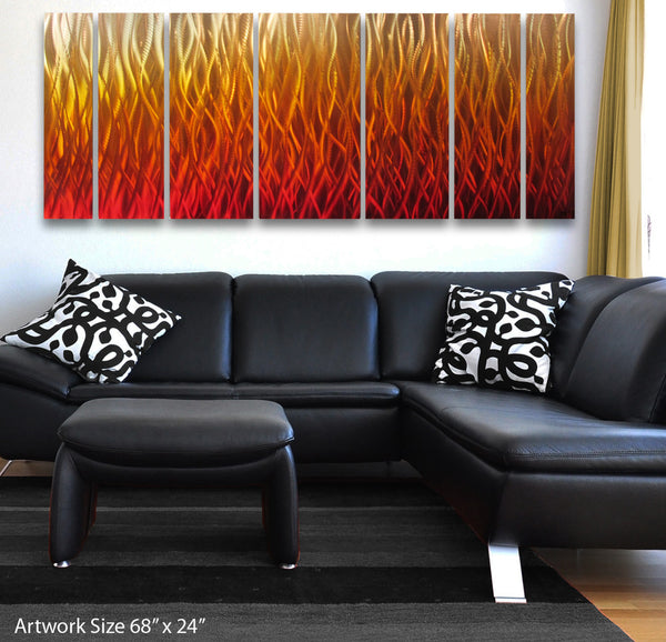 "Inferno" 68"x24" Large Modern Abstract Metal Wall Art Sculpture Flame Red Orange