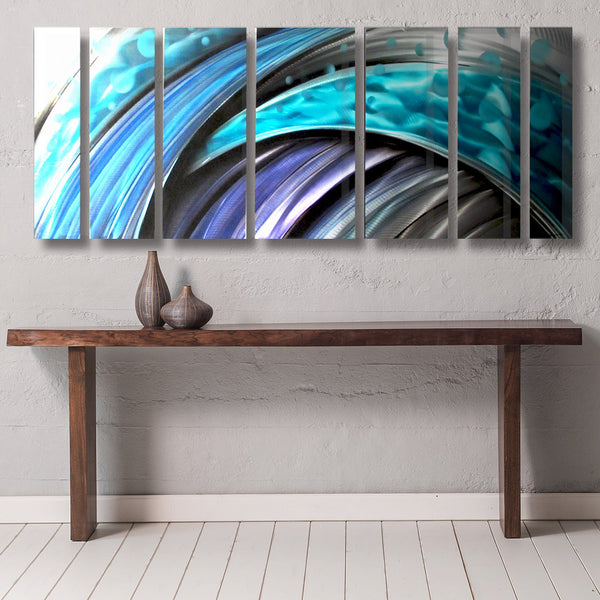 Blue ocean themed nautical metal wall art "Typhoon" by Brian Jones