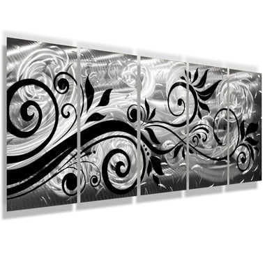 "Whispering Winds" 68"x24" Silver Black Aluminum Large Modern Abstract Metal Wall Art Sculpture