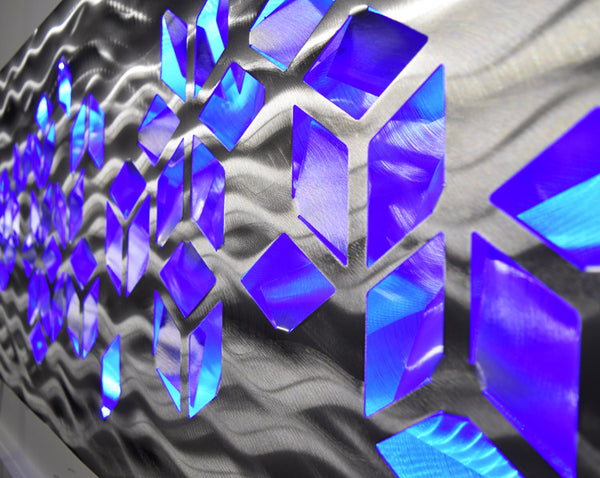 "Impulse" Large 46"x22" Abstract Geometric Design Metal Wall Art with LED Infused Color Changing Lighting  & Remote Control