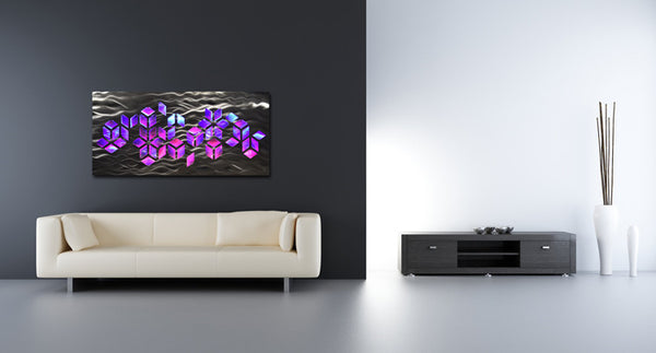 "Impulse" Large 46"x22" Abstract Geometric Design Metal Wall Art with LED Infused Color Changing Lighting  & Remote Control