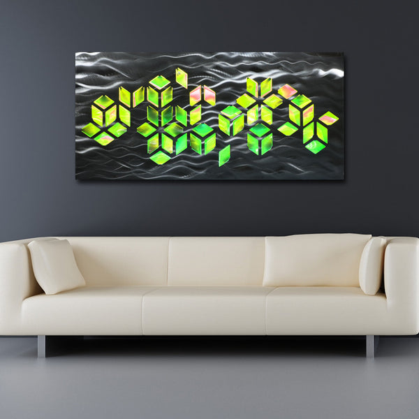 "Impulse" Large 46"x22" Abstract Geometric Design Metal Wall Art with LED Infused Color Changing Lighting  & Remote Control