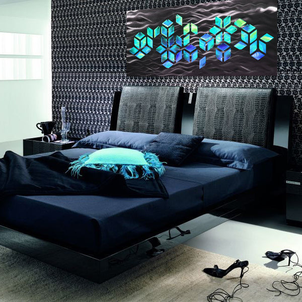 "Impulse" Large 46"x22" Abstract Geometric Design Metal Wall Art with LED Infused Color Changing Lighting  & Remote Control