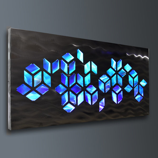 "Impulse" Large 46"x22" Abstract Geometric Design Metal Wall Art with LED Infused Color Changing Lighting  & Remote Control