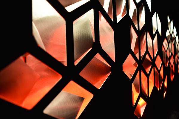 "Impulse" Large 46"x22" Abstract Geometric Design Metal Wall Art with LED Infused Color Changing Lighting  & Remote Control