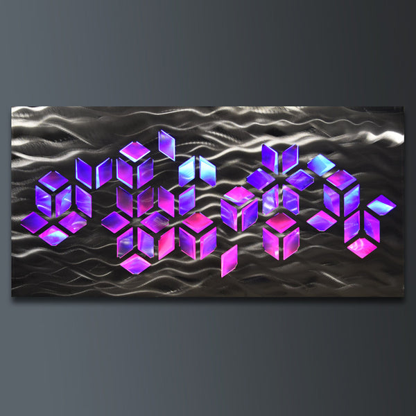 "Impulse" Large 46"x22" Abstract Geometric Design Metal Wall Art with LED Infused Color Changing Lighting  & Remote Control