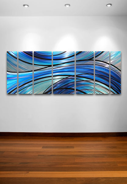 "Cascade" 68"x24" Large Modern Abstract Metal Wall Art Sculpture Blue