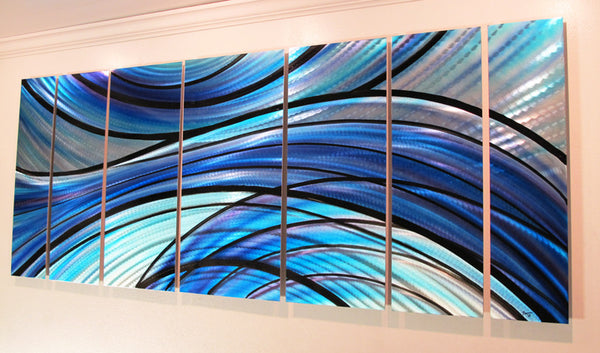 Aqua Blue Metal Contemporary Wall Art