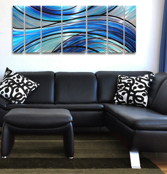 "Cascade" 68"x24" Large Modern Abstract Metal Wall Art Sculpture Blue