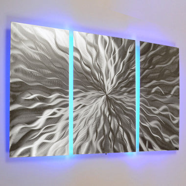 "Cosmic Energy 3 Panel" - 40"x24" Abstract Metal Wall Art with LED Infused Color Changing Lighting  & Remote Control