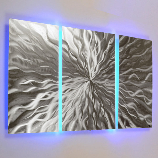 "Cosmic Energy 3 Panel" - 40"x24" Abstract Metal Wall Art with LED Infused Color Changing Lighting  & Remote Control