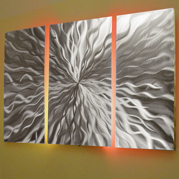 "Cosmic Energy 3 Panel" - 40"x24" Abstract Metal Wall Art with LED Infused Color Changing Lighting  & Remote Control