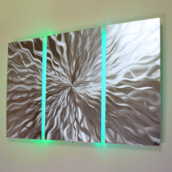 "Cosmic Energy 3 Panel" - 40"x24" Abstract Metal Wall Art with LED Infused Color Changing Lighting  & Remote Control