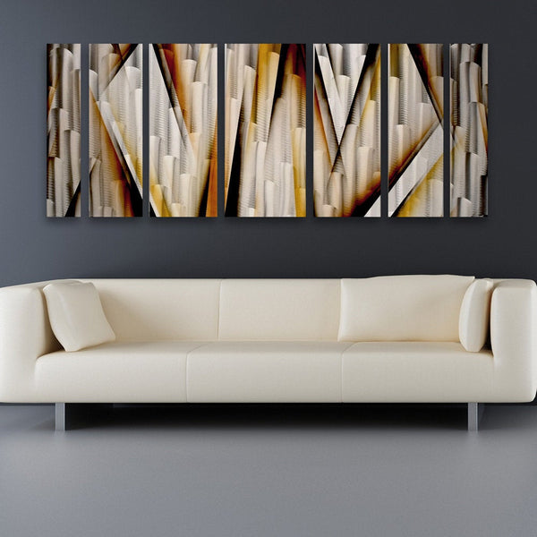 "Vanishing Point" 66"x24" Earthtone Large Modern Abstract Metal Wall Art Sculpture
