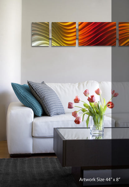 "B12P Sunset" 44"x8" Sunset Red Aluminum Modern Abstract Metal Wall Art Sculpture