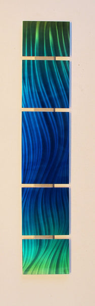 "B14P Ocean Mist" 44"x8" Ocean Blue / Green Aluminum Modern Abstract Metal Wall Art Sculpture