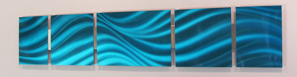 "B13P Gulfstream" 44"x8" Ocean Blue Aluminum Modern Abstract Metal Wall Art Sculpture