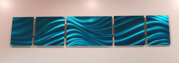 "B13P Gulfstream" 44"x8" Ocean Blue Aluminum Modern Abstract Metal Wall Art Sculpture