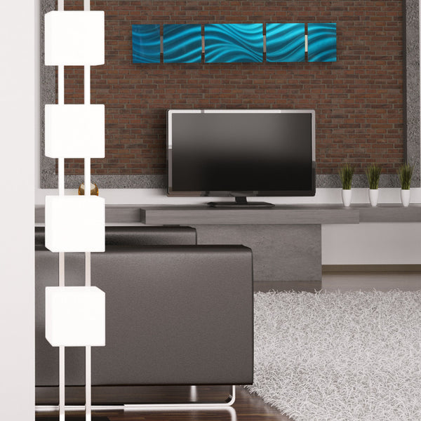 "B13P Gulfstream" 44"x8" Ocean Blue Aluminum Modern Abstract Metal Wall Art Sculpture