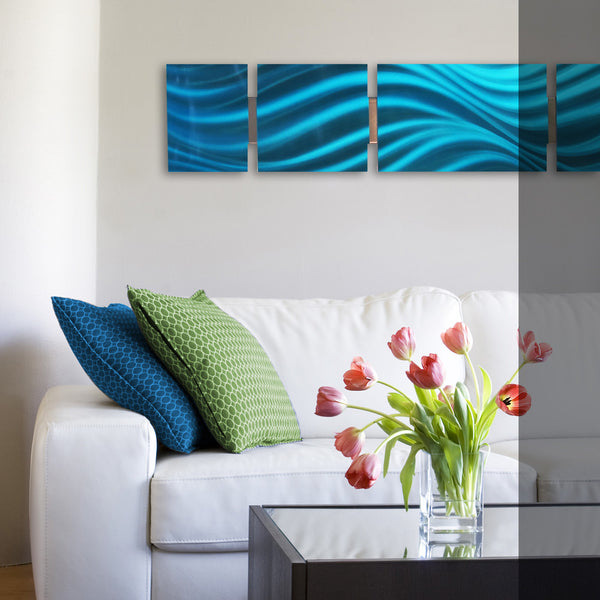 "B13P Gulfstream" 44"x8" Ocean Blue Aluminum Modern Abstract Metal Wall Art Sculpture