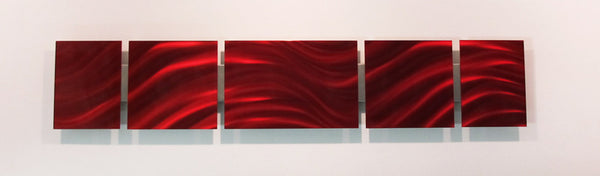 "B15P Red Satin" 44"x8" Red Aluminum Modern Abstract Metal Wall Art Sculpture