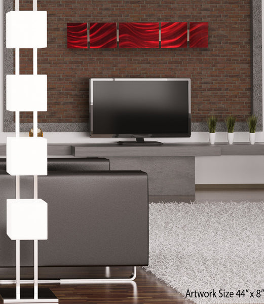 "B15P Red Satin" 44"x8" Red Aluminum Modern Abstract Metal Wall Art Sculpture