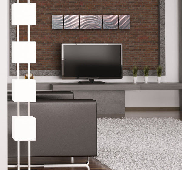 "B19P Silver Sky" 44"x8"  Aluminum Modern Abstract Metal Wall Art Sculpture