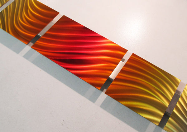 "B12P Sunset" 44"x8" Sunset Red Aluminum Modern Abstract Metal Wall Art Sculpture